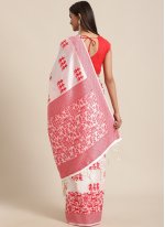 Red and White Bhagalpuri Silk Woven Traditional Saree