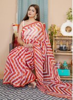 Red and White Color Trendy Saree