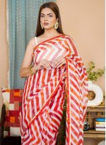 Red and White Color Trendy Saree
