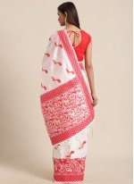 Red and White Woven Festival Traditional Saree