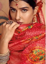 Red and Yellow Color Contemporary Saree