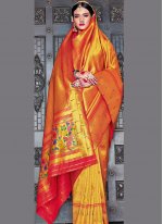 Red and Yellow Sangeet Silk Designer Traditional Saree