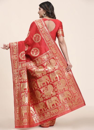 Red Art Banarasi Silk Zari Trendy Saree