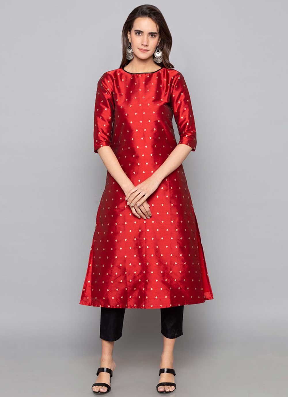 Red Art Silk Party Wear Kurti