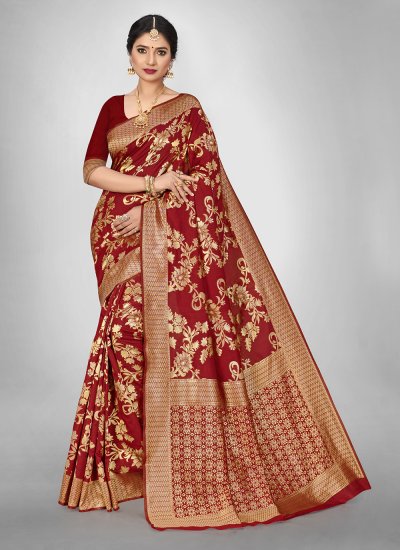 Red Art Silk Weaving Trendy Saree