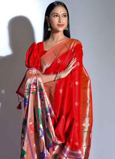 Red Banarasi Silk Ceremonial Designer Traditional Saree