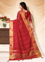 Red Banarasi Silk Sangeet Trendy Saree