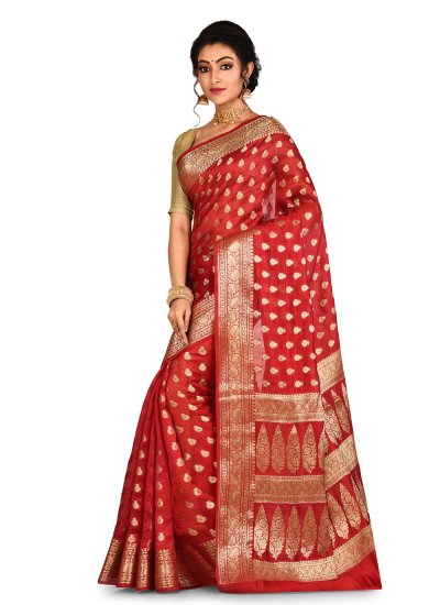 Red Banarasi Silk Weaving Bollywood Saree
