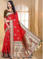 Red Banarasi Silk Weaving Designer Traditional Saree