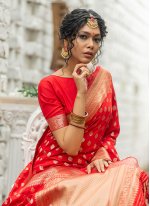 Red Banarasi Silk Zari Trendy Saree