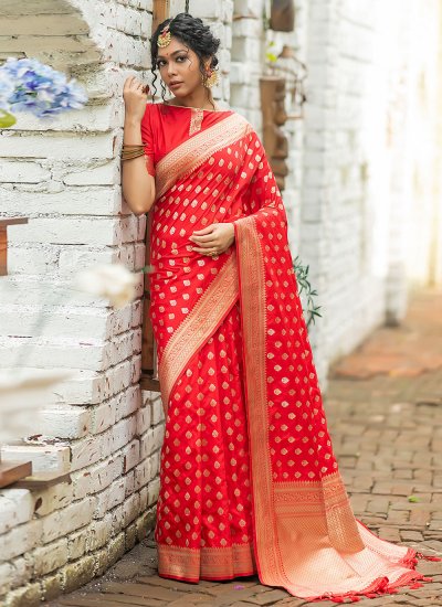 Red Banarasi Silk Zari Trendy Saree