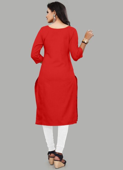 Red Blended Cotton Party Wear Kurti