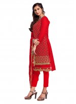 Red Ceremonial Georgette Designer Straight Salwar Suit
