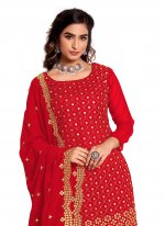 Red Ceremonial Georgette Designer Straight Salwar Suit