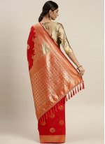 Red Ceremonial Poly Silk Traditional Designer Saree