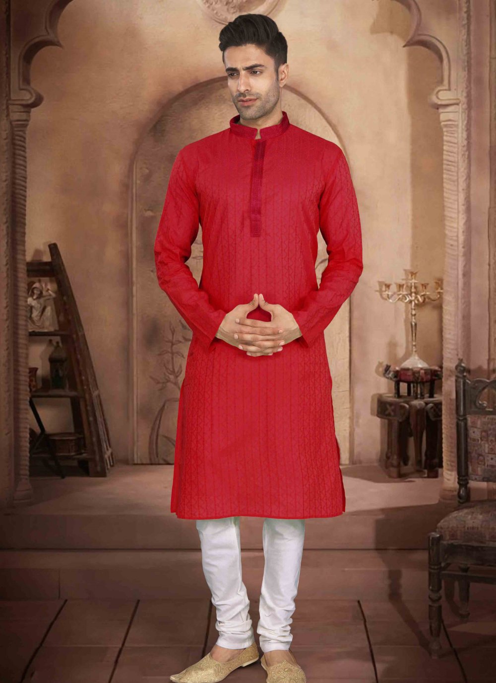 Red color kurta outlet pajama