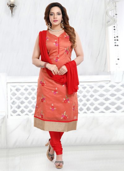 Red Cotton Churidar Salwar Suit