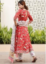 Red Cotton Print Anarkali Suit
