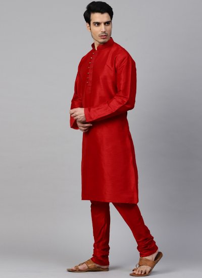 Red Dupion Silk Mehndi Kurta Pyjama