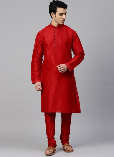 Red Dupion Silk Mehndi Kurta Pyjama