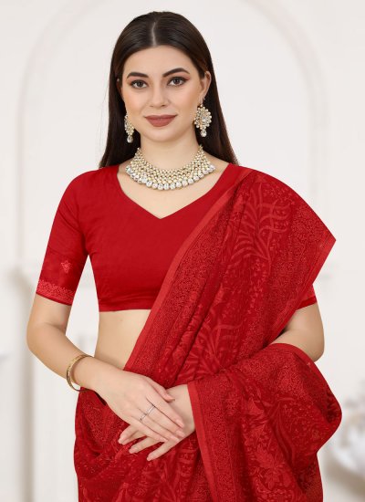 Red Embroidered Ceremonial Classic Saree