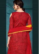 Red Embroidered Churidar Salwar Suit