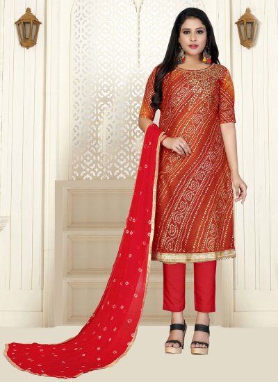 Red Embroidered Cotton Bollywood Salwar Kameez