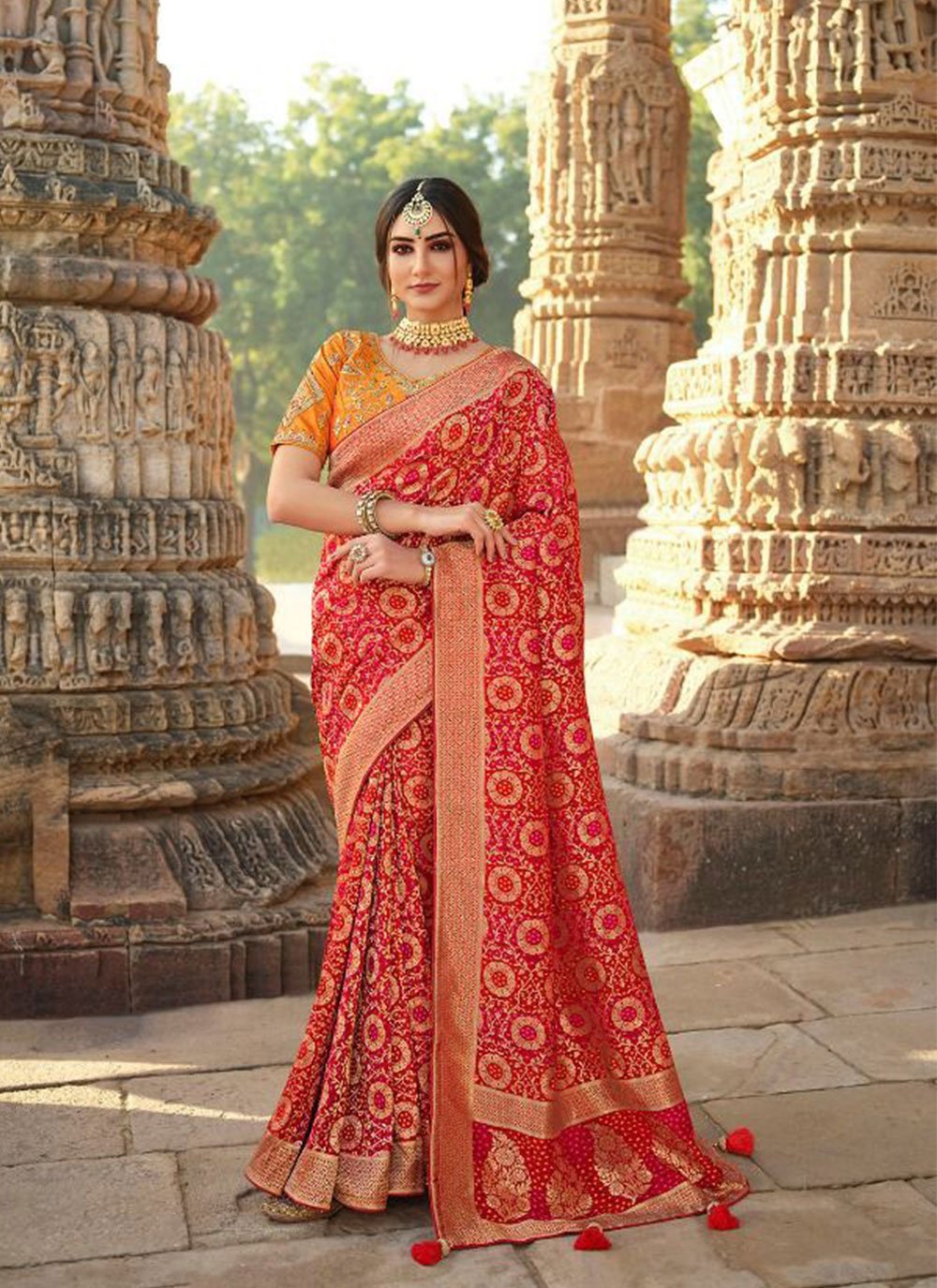 Grandiose Red Engagement Contemporary Saree