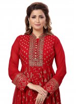 Red Embroidered Faux Georgette Anarkali Salwar Suit