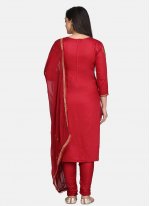 Red Embroidered Festival Designer Straight Suit