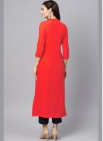 Red Embroidered Festival Party Wear Kurti