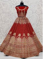 Red Embroidered Mehndi A Line Lehenga Choli