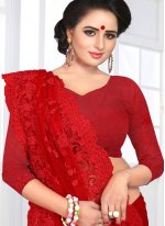Red Embroidered Party Classic Designer Saree