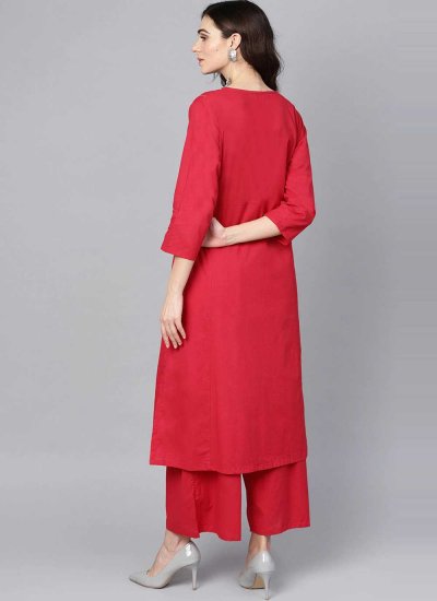 
                            Red Embroidered Rayon Party Wear Kurti