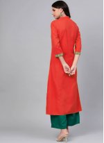 Red Embroidered Rayon Party Wear Kurti