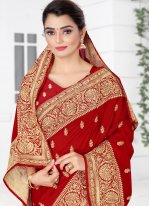 Red Embroidered Silk Traditional Designer Saree