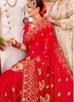 Red Embroidered Wedding Traditional Saree