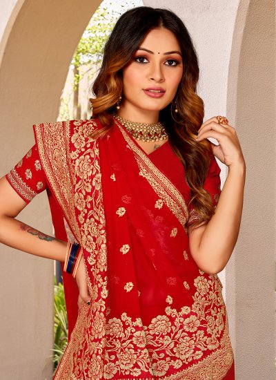 Red Engagement Georgette Classic Saree