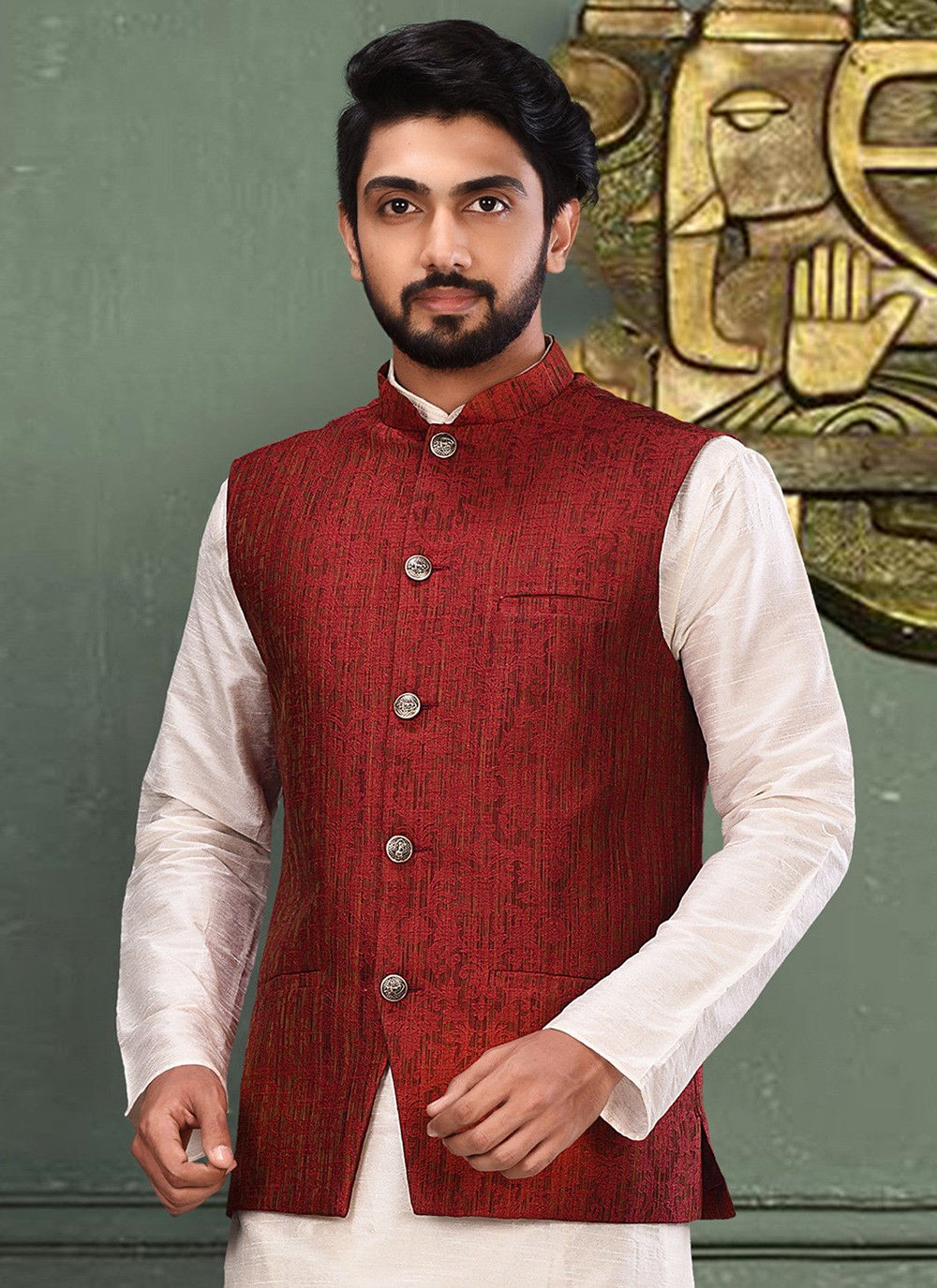 Red Fancy Engagement Nehru Jackets