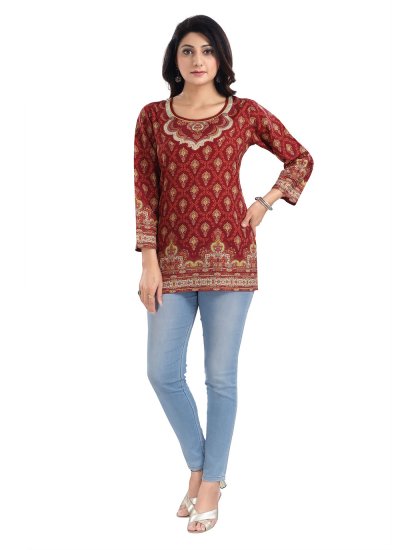Red Fancy Fabric Engagement Casual Kurti