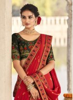 Red Fancy Fabric Party Traditional Saree