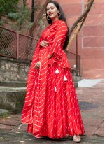Red Fancy Silk Readymade Suit