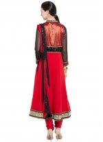 Red Faux Georgette Readymade Anarkali Salwar Suit