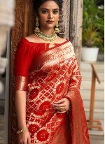 Red Festival Banarasi Silk Designer Traditional Saree