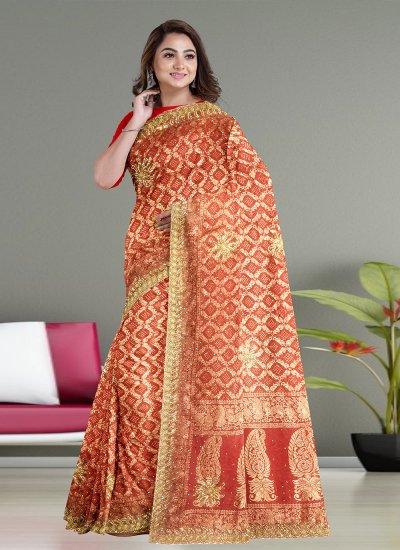 Red Kanjivaram Silk Handwork Classic Saree