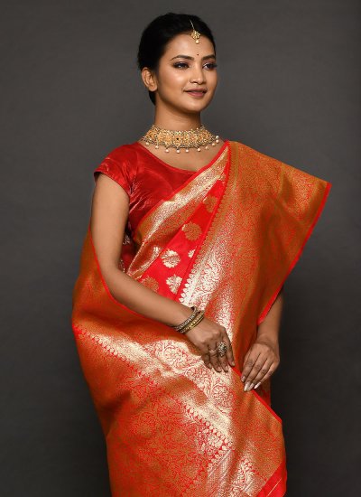 Red Kanjivaram Silk Weaving Contemporary Style Saree