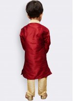 Red Lace Art Dupion Silk Kurta Pyjama
