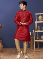 Red Malbari Silk  Kurta Pyjama