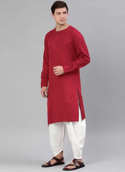 Red Mehndi Blended Cotton Dhoti Kurta