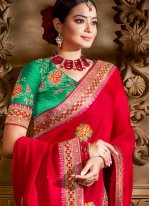 Red Mehndi Silk Designer Traditional Saree